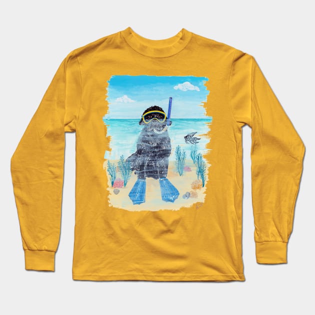 Snorkeling Nautical Newf in the Sea Long Sleeve T-Shirt by Prairie Dog Print